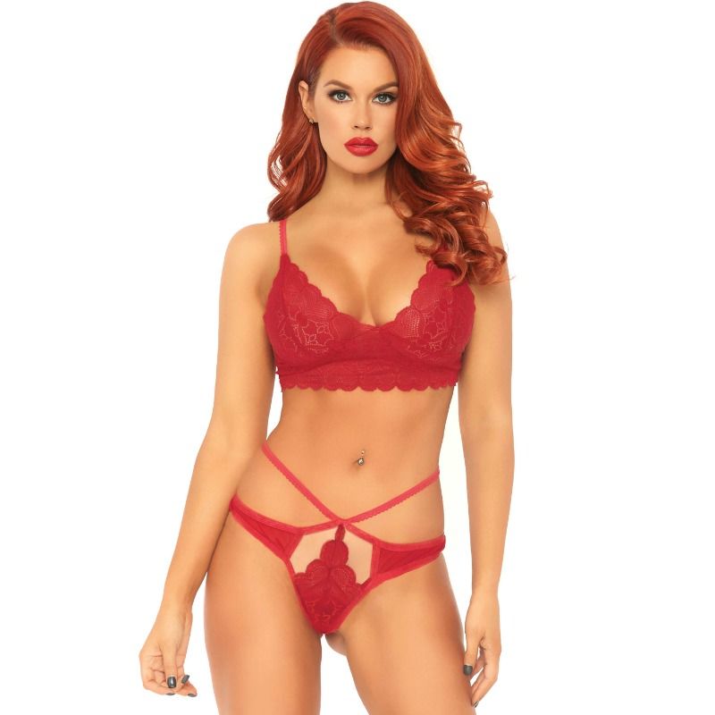 Lace bralette och thong set i röd färg