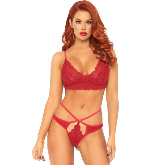 Lace bralette och thong set i röd färg