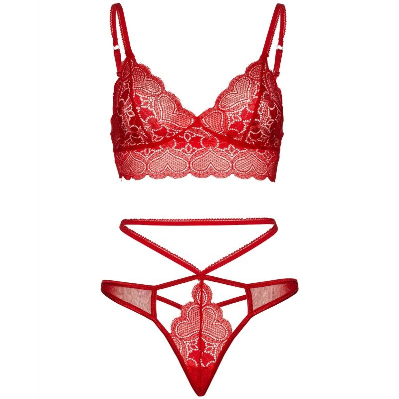 Lace bralette och thong set i röd färg