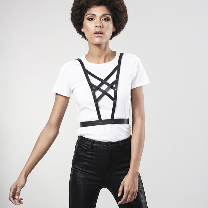 Bijoux Indiscrets Maze Crossed Harness med halsöppning i svart