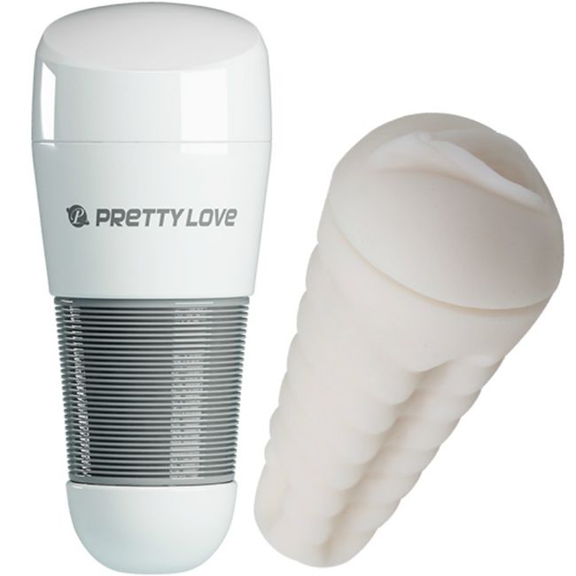 Pretty Love Kitty White Vagina Masturbator i pärlemorskimrande fodral