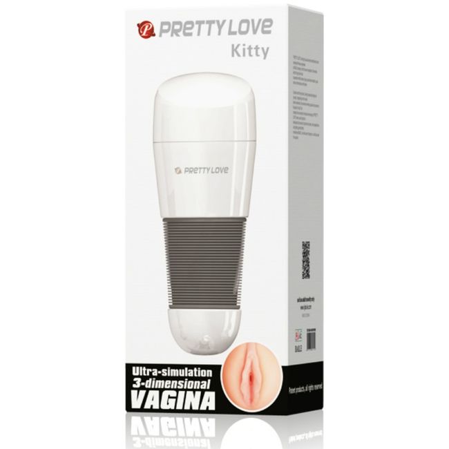 Pretty Love Kitty White Vagina Masturbator i pärlemorskimrande fodral