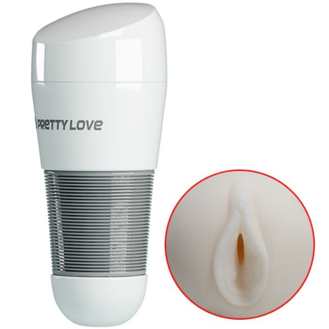 Pretty Love Kitty White Vagina Masturbator i pärlemorskimrande fodral