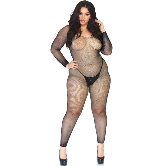Crystalized fiskenäts bodystocking med långa ärmar