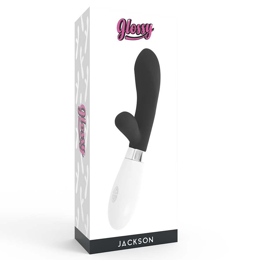 GLOSSY Jackson Rabbit Black silikonmassagerare