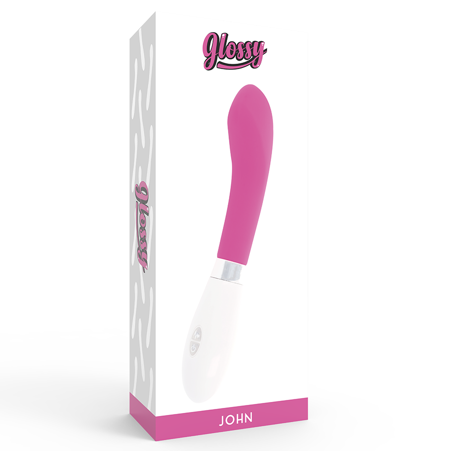 GLOSSY John Vibrator Pink med kurvform och 10 vibrationslägen