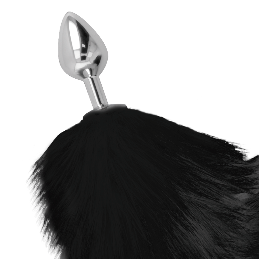 DARKNESS silver anal plug 8 cm med svart svans