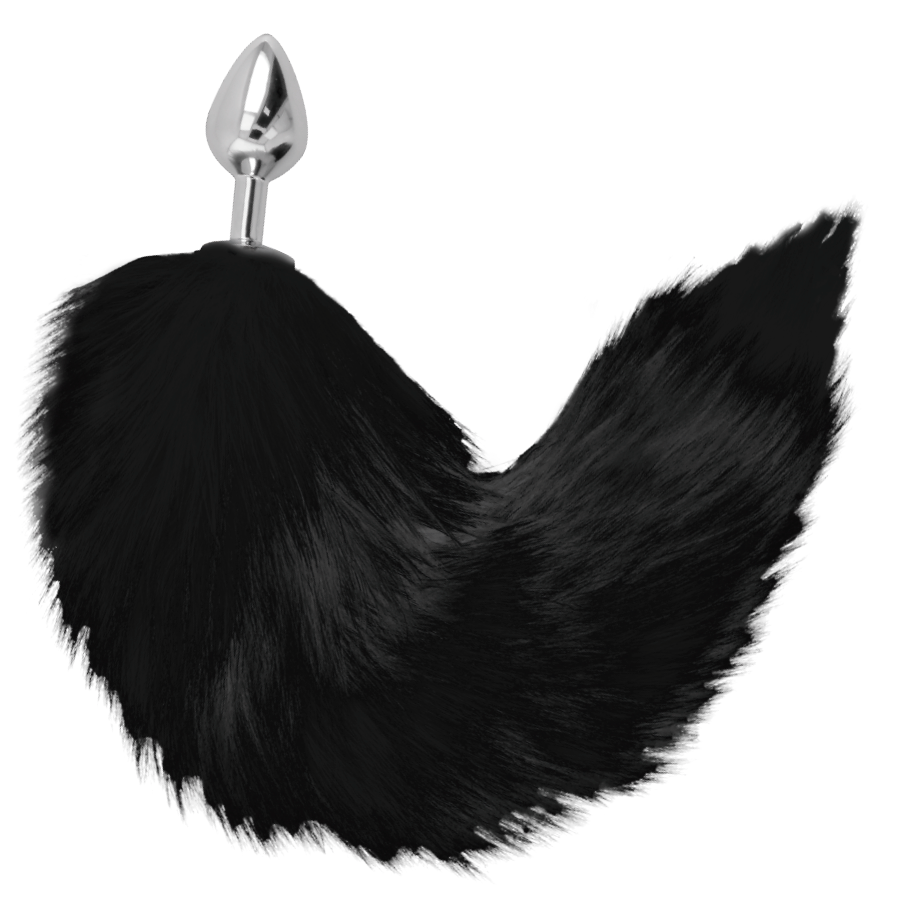 DARKNESS silver anal plug 8 cm med svart svans