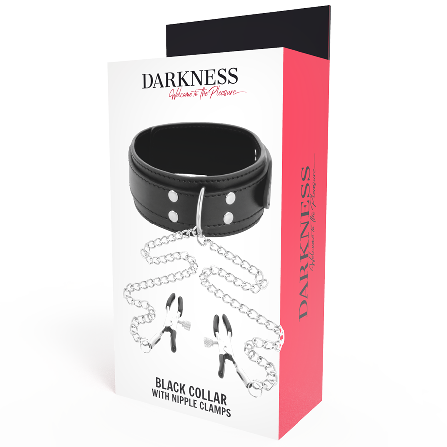 DARKNESS - Halsband med bröstvårtsklämmor svart