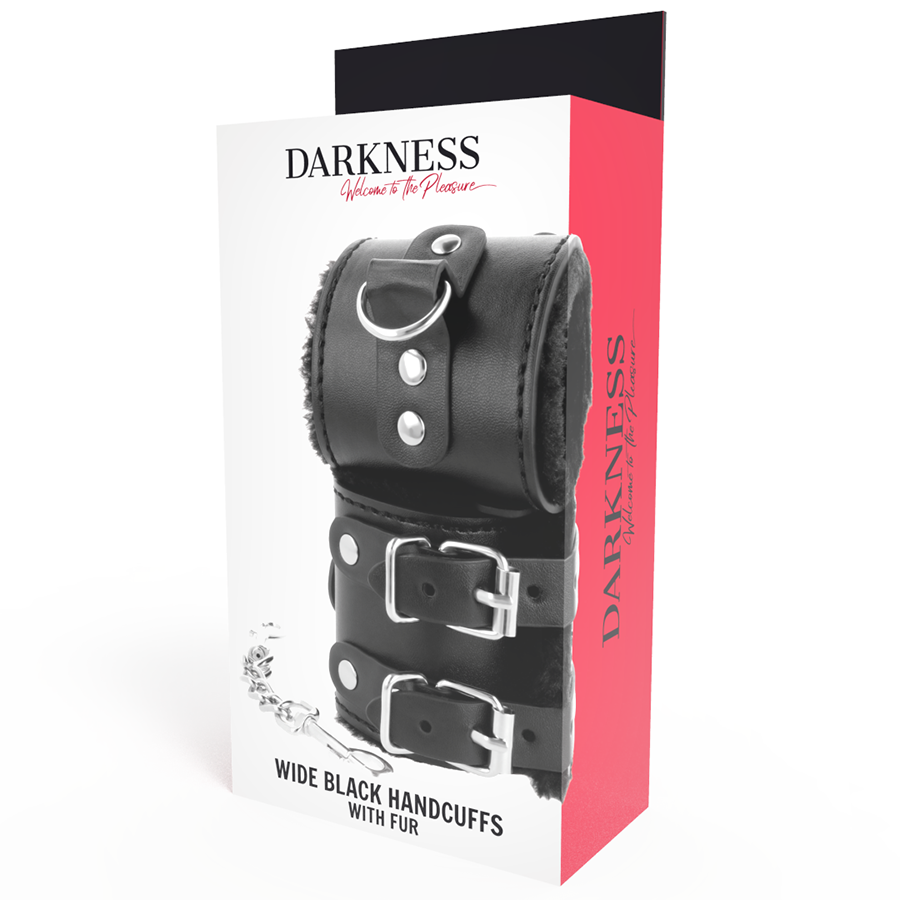 DARKNESS - Svarta justerbara läderhandfängsel med foder