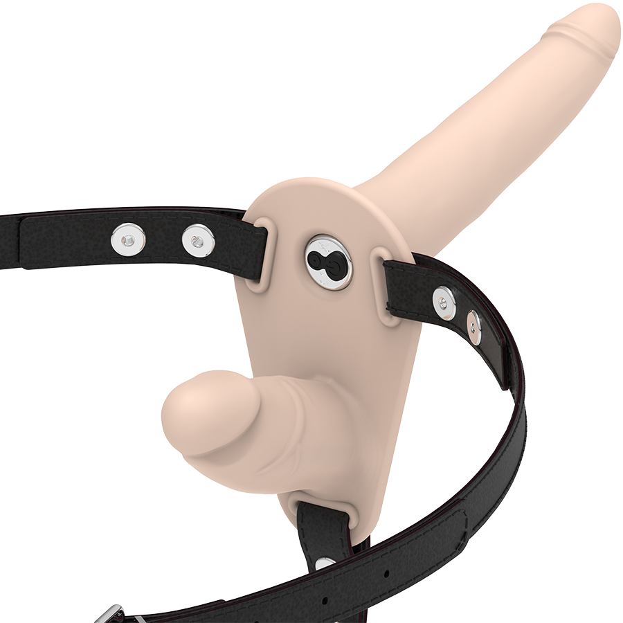 Fetish submissive harness med dubbelpenetrationsvibrator
