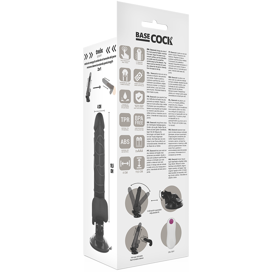 BASECOCK realistisk vibrator med fjärrkontroll svart 19,5 cm