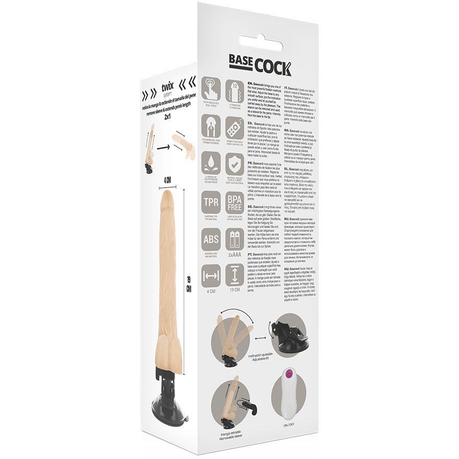 BASECOCK realistisk vibrator med fjärrkontroll 19 cm