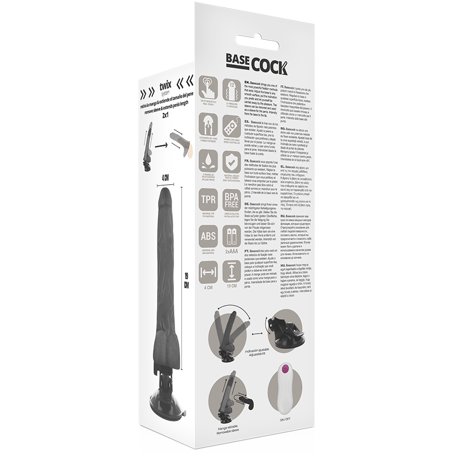 BASECOCK realistisk vibrator med fjärrkontroll svart 19 cm