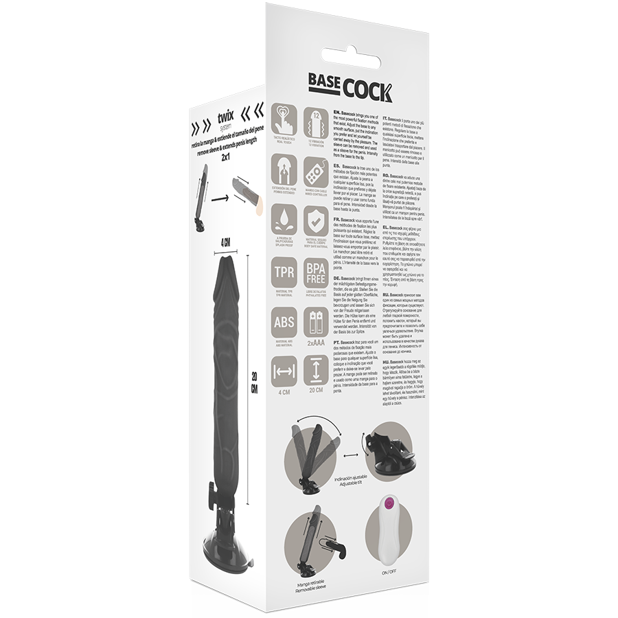 BASECOCK realistisk vibrator med fjärrkontroll svart 20 cm