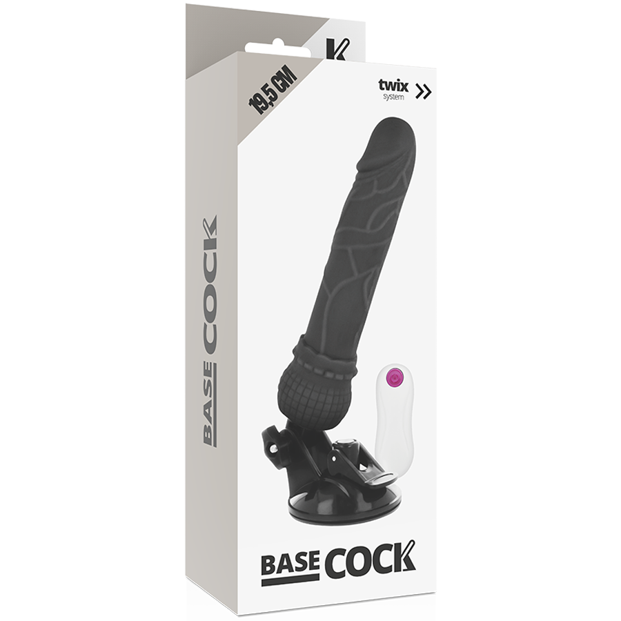 BASECOCK realistisk vibrator med fjärrkontroll svart 19,5 cm