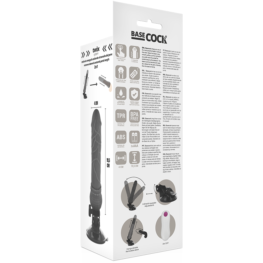 BASECOCK realistisk vibrator med fjärrkontroll svart 19,5 cm