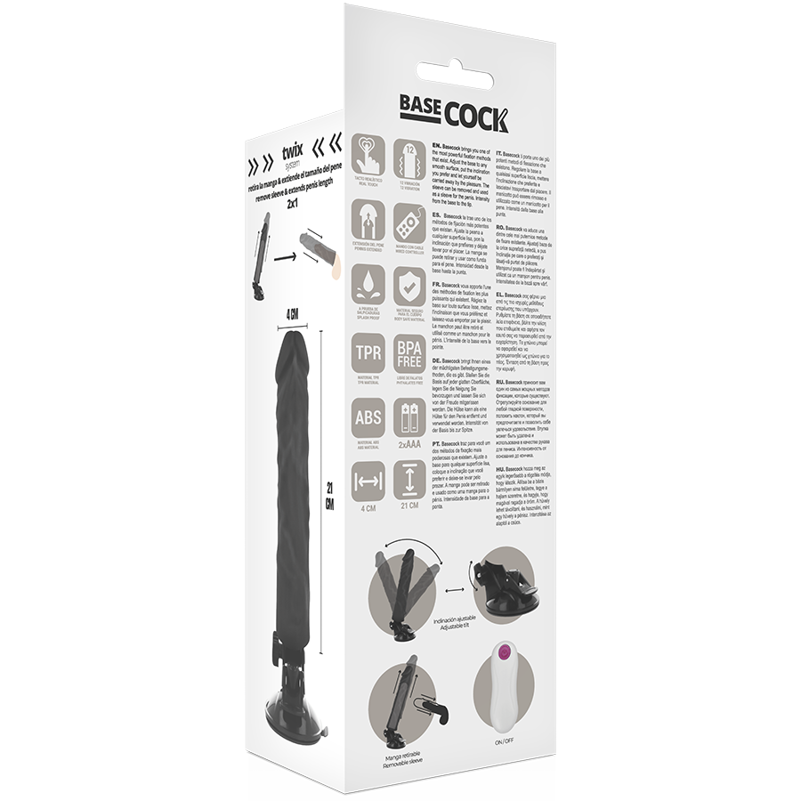 BASECOCK realistisk vibrator med fjärrkontroll svart 21 cm
