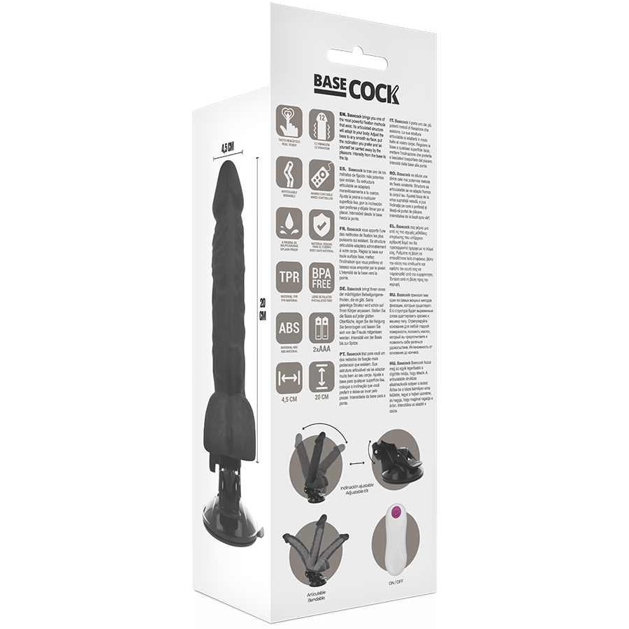 BASECOCK realistisk fjärrstyrd dildo svart 20 cm