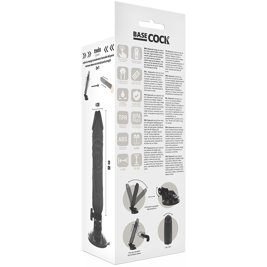 BASECOCK realistisk vibrator med fjärrkontroll svart 20 cm