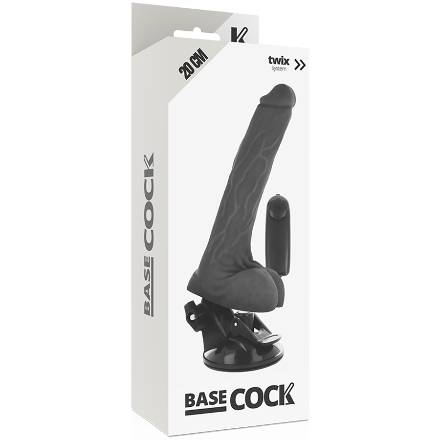 BASECOCK realistisk svart vibrator med fjärrkontroll och testiklar