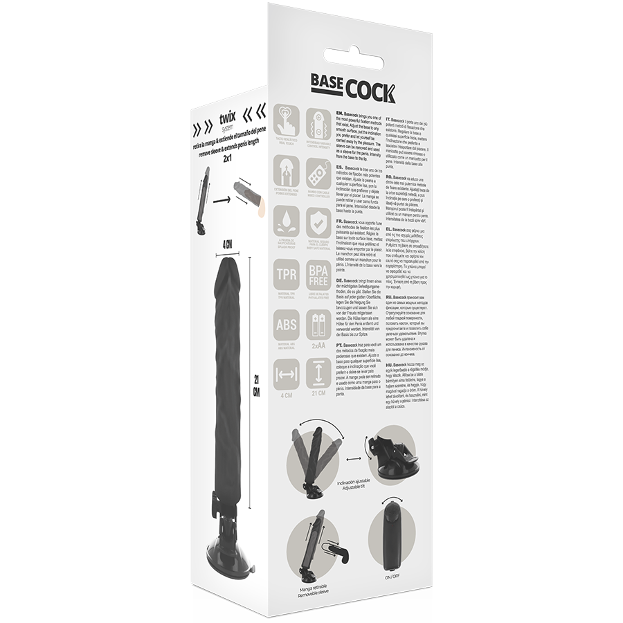 BASECOCK realistisk vibrator med fjärrkontroll svart 21 cm