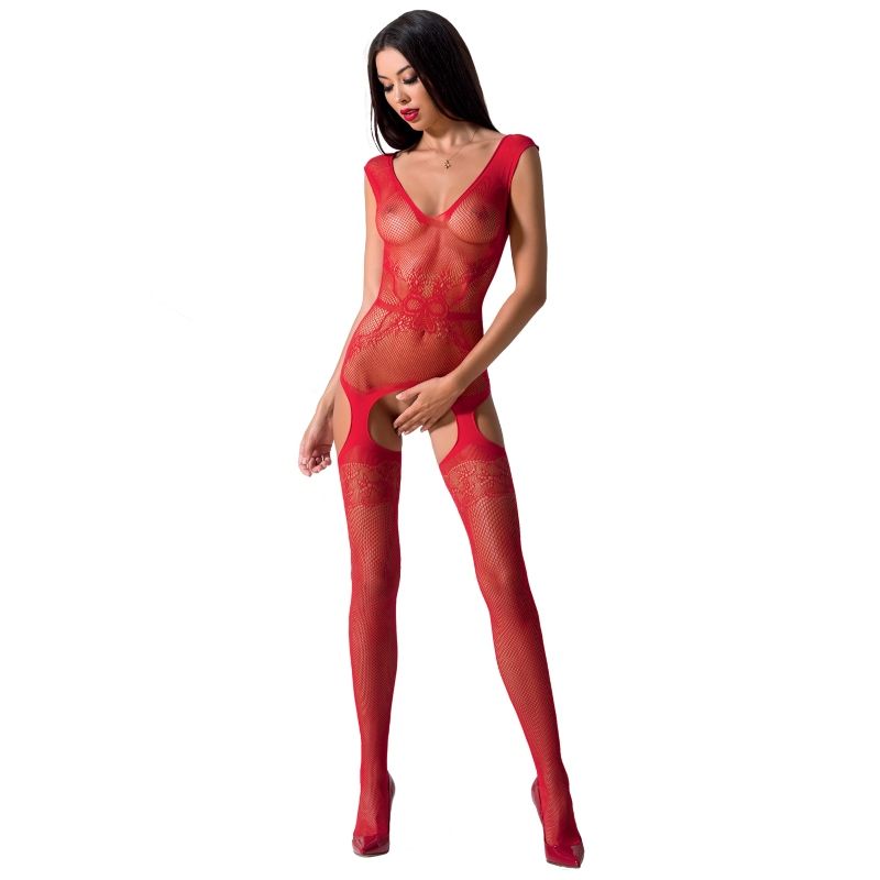 PASSION BS062 röd bodystocking med nätdesign