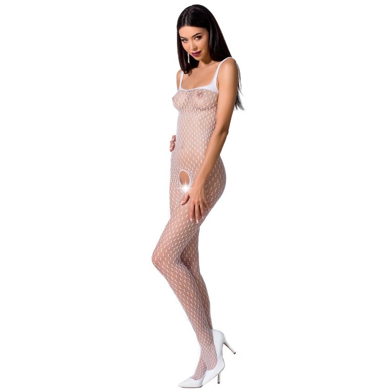 Nätbodystocking med grenöppning i vit färg