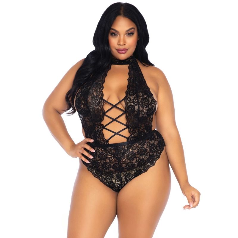Floral lace crothless teddy från Leg Avenue