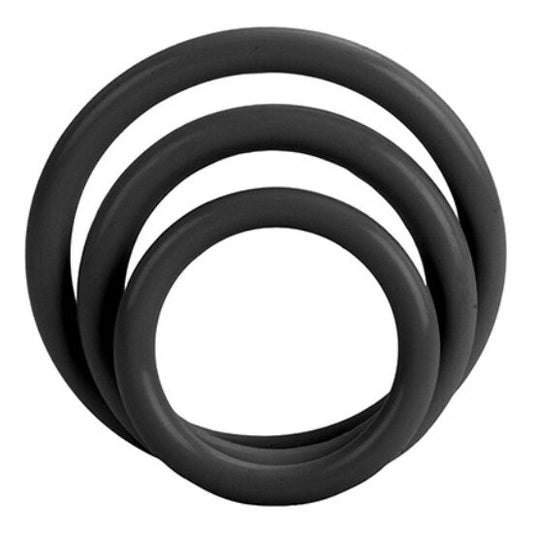 Set med tre ringar för penis i svart silikon
