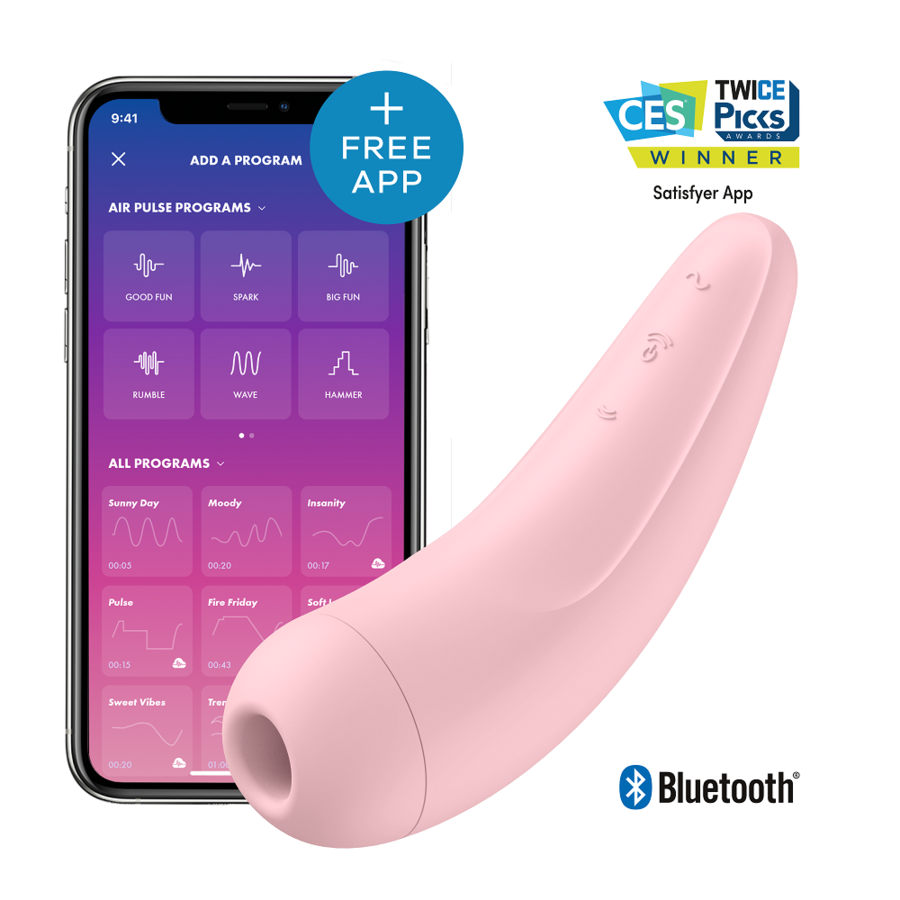 Satisfyer Curvy 2+ i rosa, klitorisstimulator med tryckvågor och vibrationer