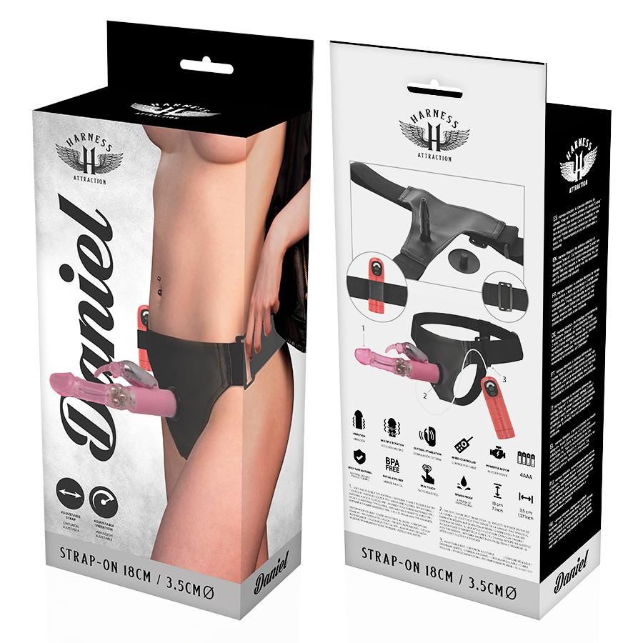HARNESS ATTRACTION - RNES DANIEL MED VIBRATION OCH ROTATION 18 CM -O- 3.5 CM