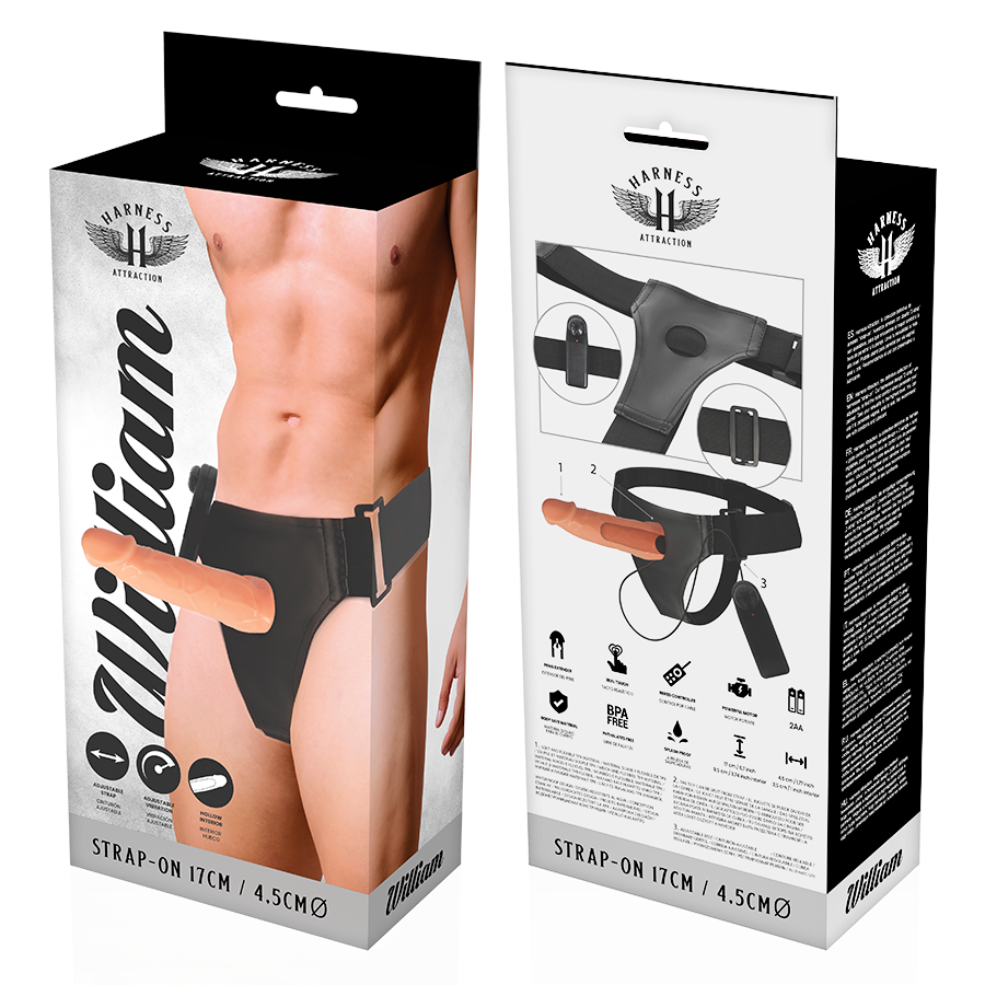 Hollow harness med vibrator för män, 17 cm lång