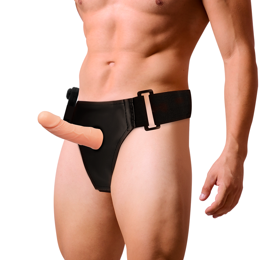 Hallow-harnes med vibrator 15 cm i naturlig färg