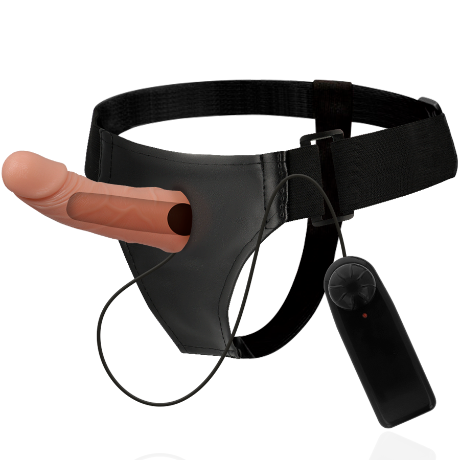 Hallow-harnes med vibrator 15 cm i naturlig färg