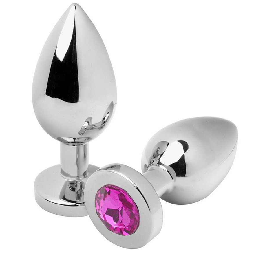 METAL HARD analplugg i rosa med diamant, 5.71 cm