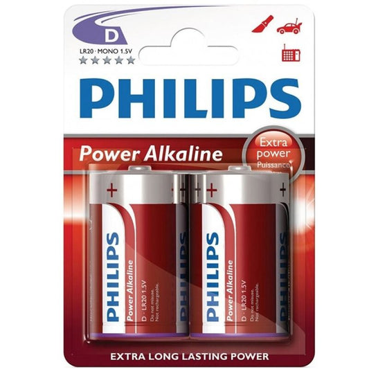 PHILIPS D alkaliska batterier i pack om 2