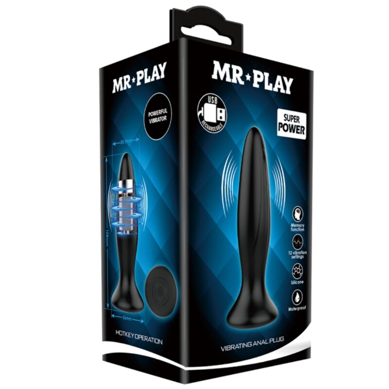 MR PLAY återuppladdningsbar svart vibrator analplugg