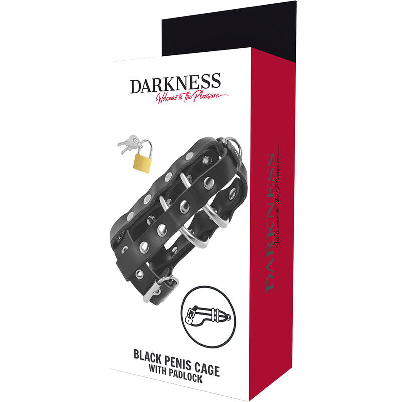 DARKNESS läder kastrationsbur med lås
