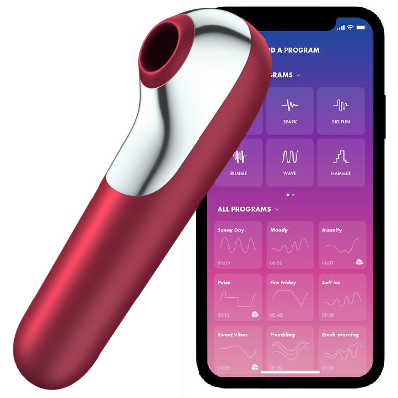 Satisfyer Dual Love vibrator och suctioner med pulserande luft i röd färg
