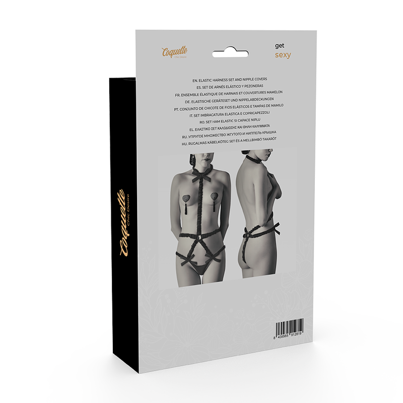 COQUETTE CHIC DESIRE - ELASTISKT HARNESSSET OCH NIPPLE COVERS SVART