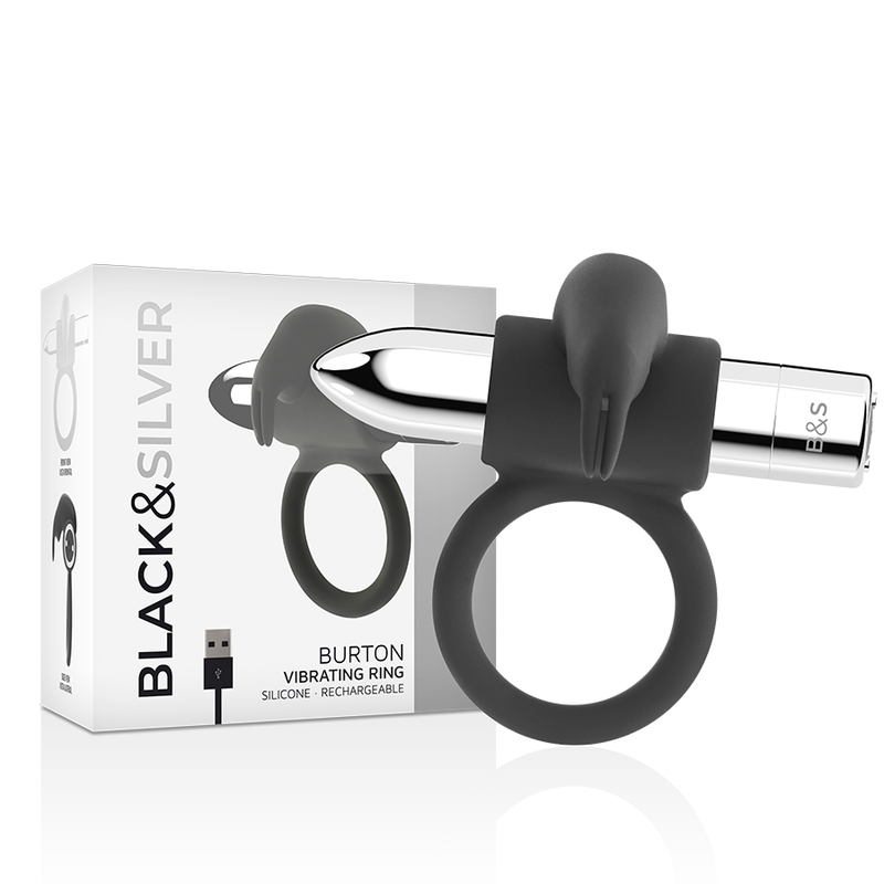 BLACK&SILVER - BURTON ÅTERLADDNINGSBAR RING 10 VIBRATIONSÄTT