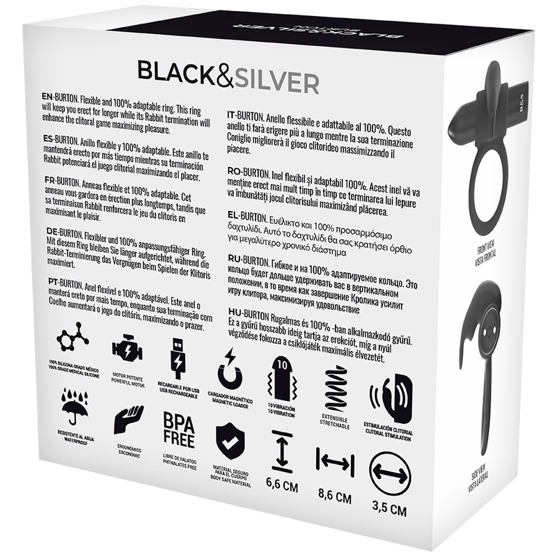 BLACK&SILVER - BURTON RING 10 VIBRATIONSMODI SVART