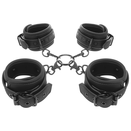 FETISH SUBMISSIVE - SET AV HAND- OCH ANKELFÄNGSEL MED NOPRENE FODER