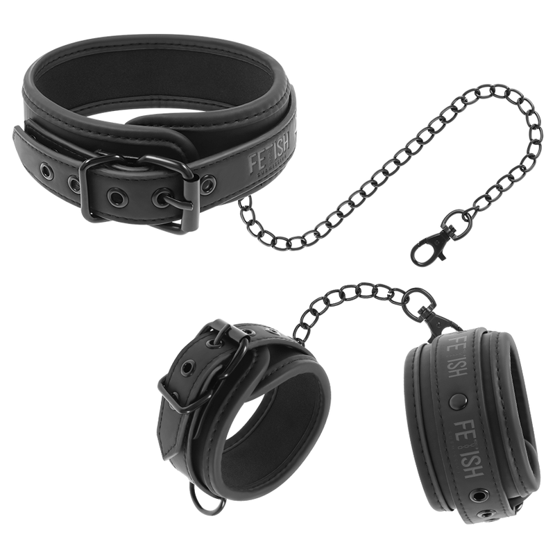 Veganskt läderhalsband och handbojor med neoprenfoder