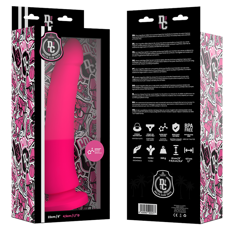 Rosa dildo i medicinsk silikon från DELTA CLUB, 23 cm