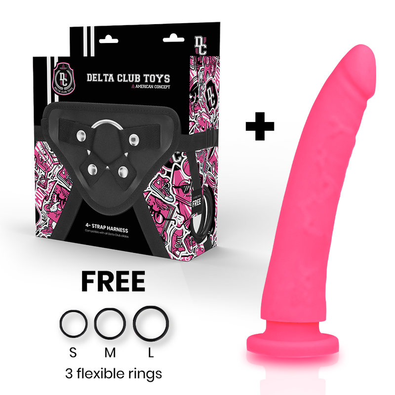 DELTA CLUB rosa silikon dildo med harness 20 cm