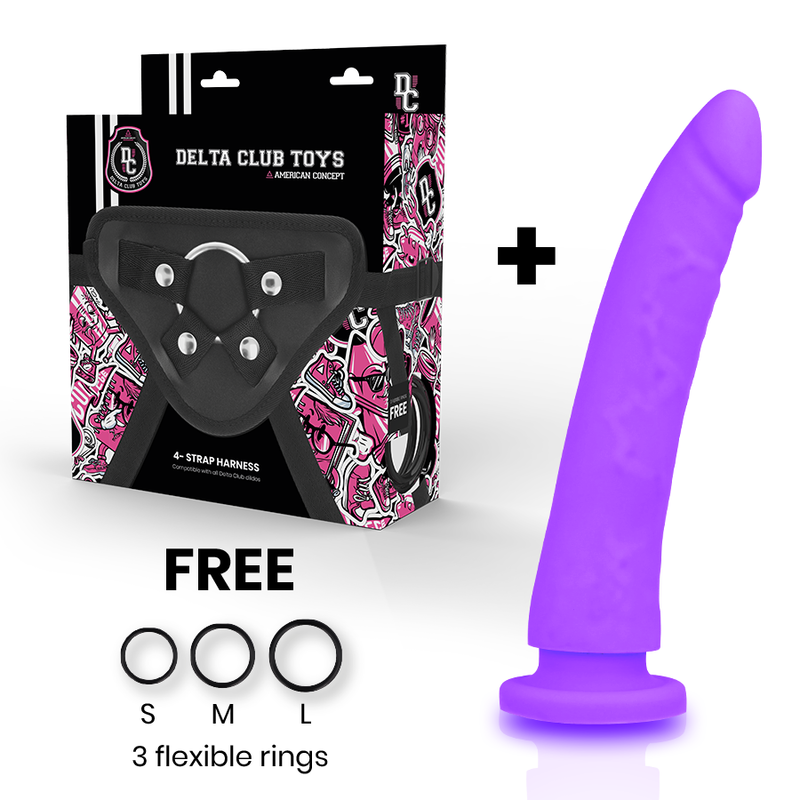 DELTA CLUB Arnes Dildo i purpur silikon, 20 cm