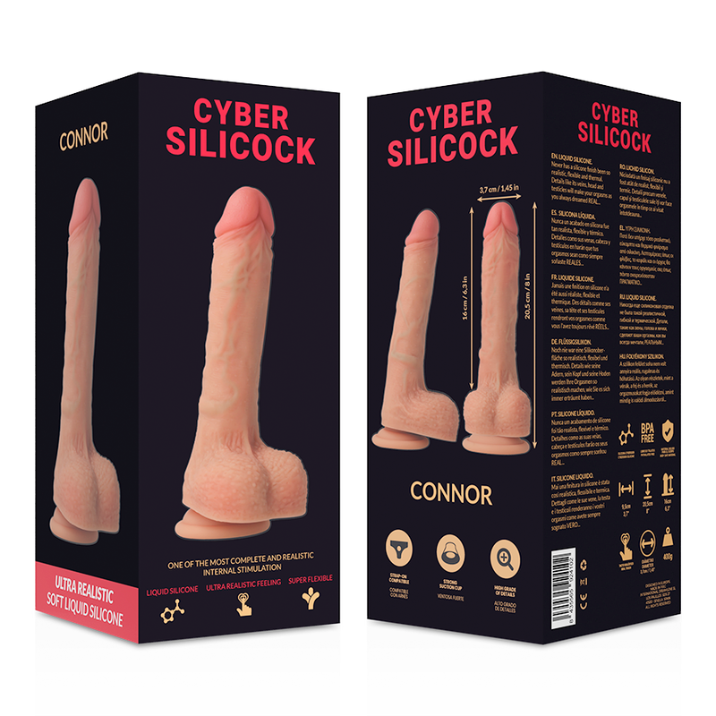 CYBER SILICOCK - STRAP-ON CONNOR LIQUID SILICONE MED 3 RINGAR 20,5 CM -O- 3,7 CM