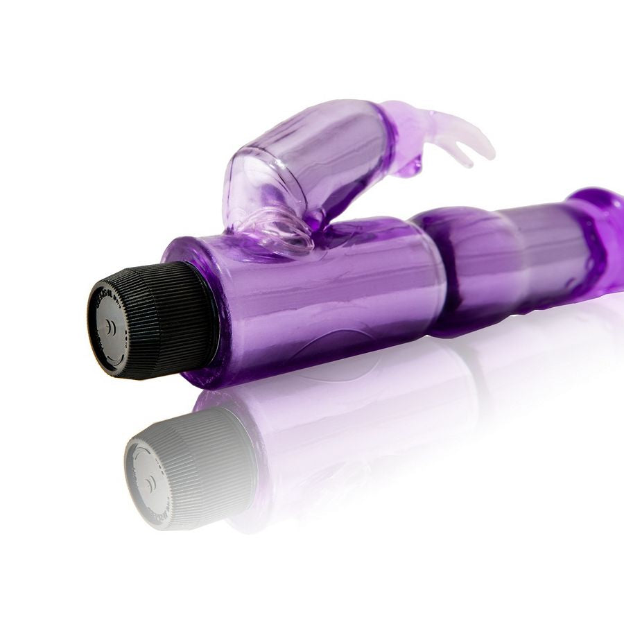 Gele vibrator med klitorisstimulator i lila